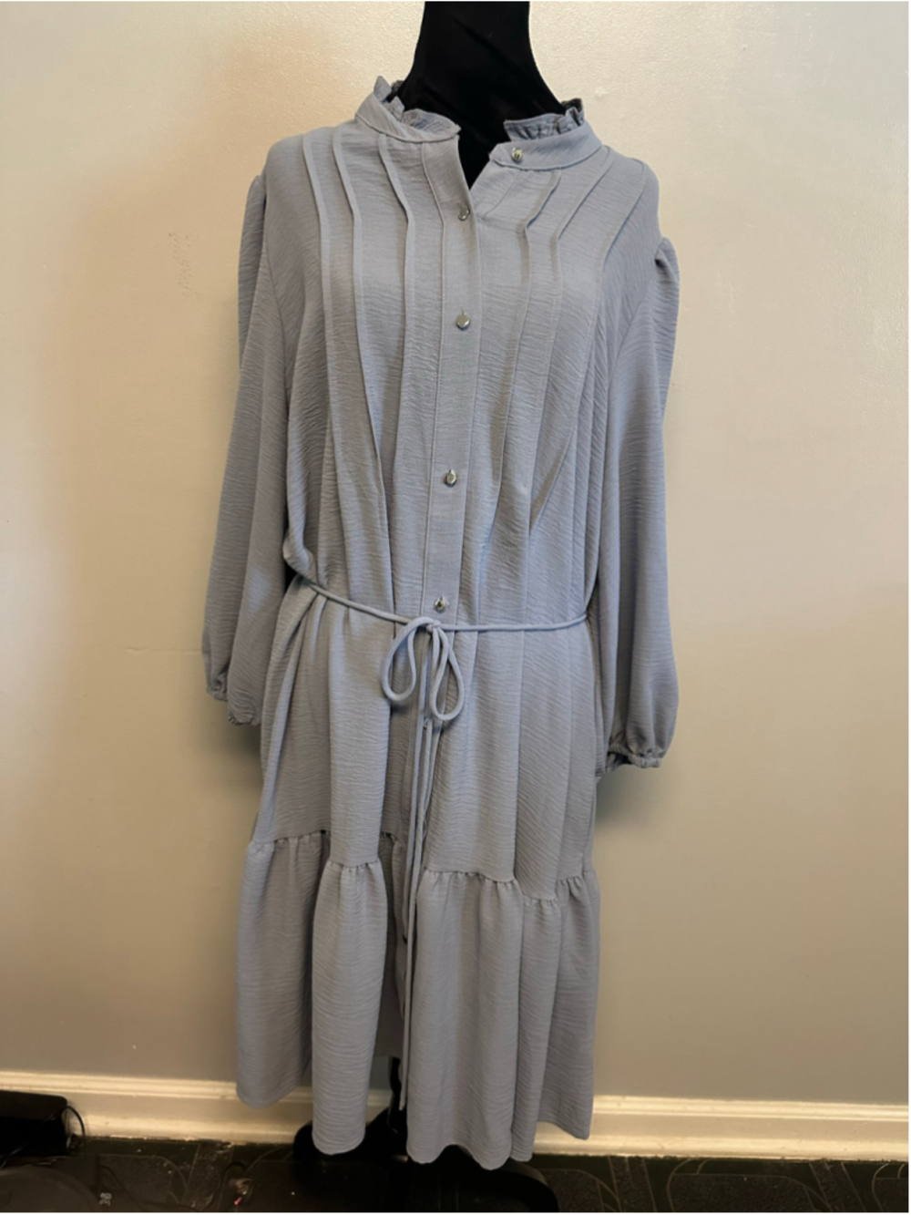 Donna Ricco Blue Midi Dress Women’s Size XL Ruffle Tiered Cottage Core